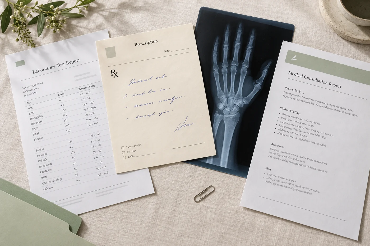 Résultats d’analyse, Ordonnances, Radios et scanners, Comptes rendus